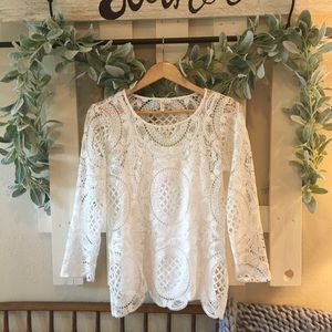 White long sleeve lace shirt with camisole